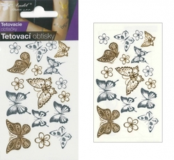 Tetovací obtisky zlaté a stříbrné 10,5x6 cm - motýli