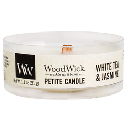 Drobná svíčka WoodWick - Bílý čaj a jasmín