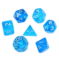 Sada 7 kostek pro RPG, modré průhledné