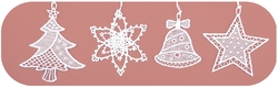 Háčkované vánoční ozdoby (zvonek,stromek,vločka,hvězda) 7cm, sada 4ks