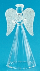 Anděl skleněný na postavení s bílými křídly 9 cm 