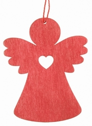 Dřevěný anděl závěsný 8 cm, červený