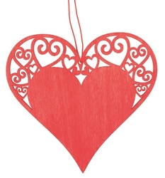 Dřevěné srdce na zavěšení 10 cm, červené