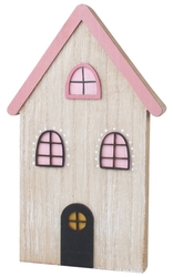 Domek s růžovými detaily dřevěný na postavení 12 x 20 cm