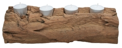 Dřevěný svícen podélný na čtyři čajové svíčky cca 30x10cm s kůrou