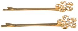 Sponka zlatá-pérko/pinetka s kytičkou 8 cm 2 ks