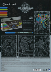 Antistresové omalovánky zvířata CENTROPEN 21 x 30 cm, 4 ks, černé