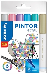Značkovače PILOT PINTOR METAL 2,3 mm, 6 ks na kamínky, papír, dřevo, sklo, keramiku, plast, kov, tkaninu…