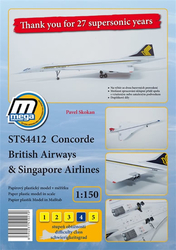 Papírová vystřihovánka Concorde British Airways & Singapore Airlines
